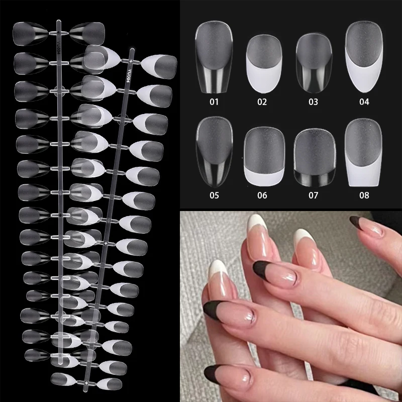 30pcs Detachable Nude French Fake Nail White Side False Nails Short Simple Nail Full Cover Nail Tips Frosted Press On Nails