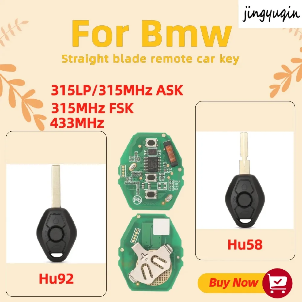jingyuqin 3 Button Straight remote control car key 315LP/315MHz ASK/315MHz FSK/433MHz Hu92/Hu58 key blade For BMW Cas2 System