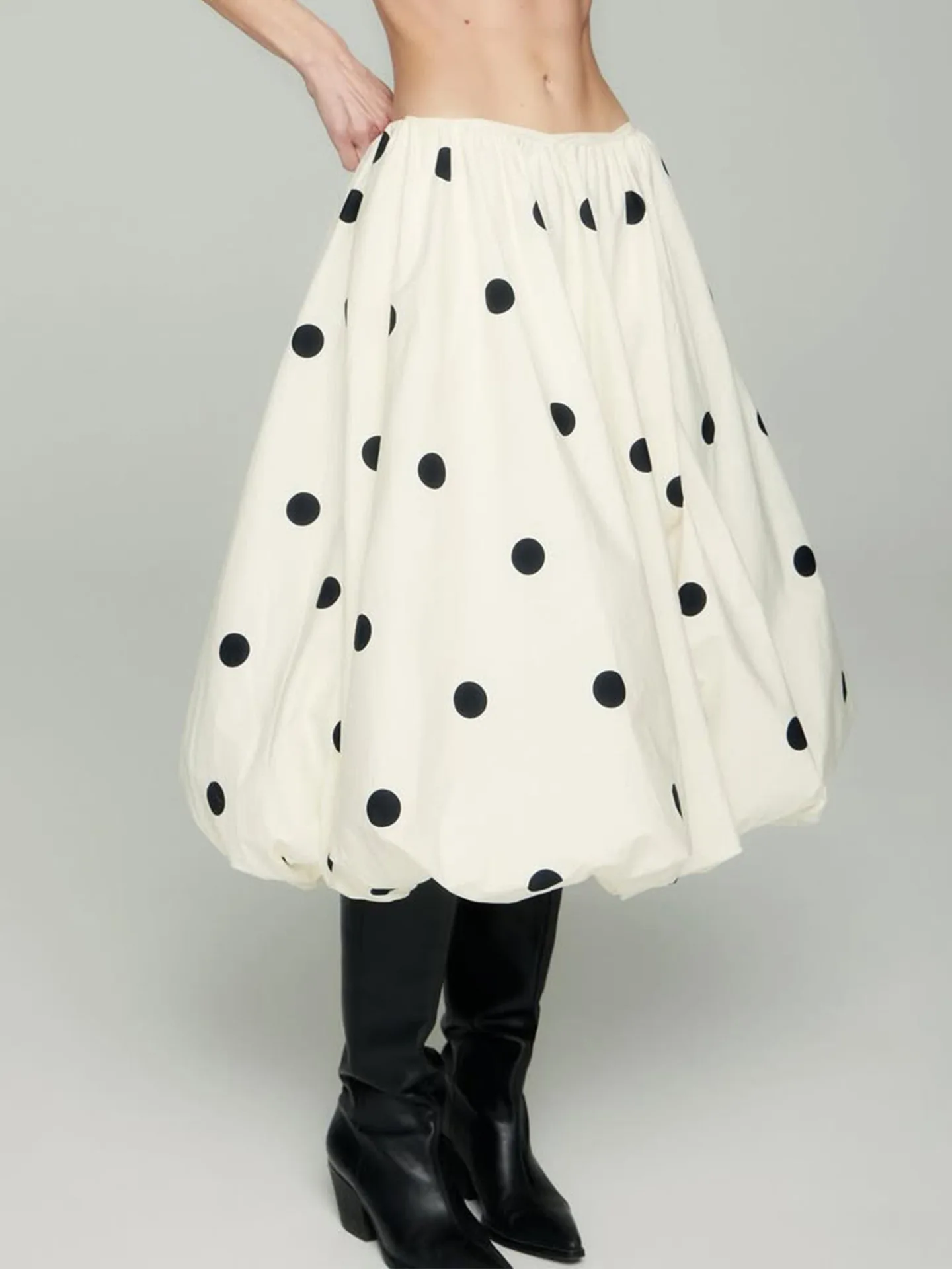 Women 2 Piece Polka Dot Dress Set French Vintage V Neck Ruffle Peplum Top High Waist Flare Midi Skirt Elegant Party Outfits view 4