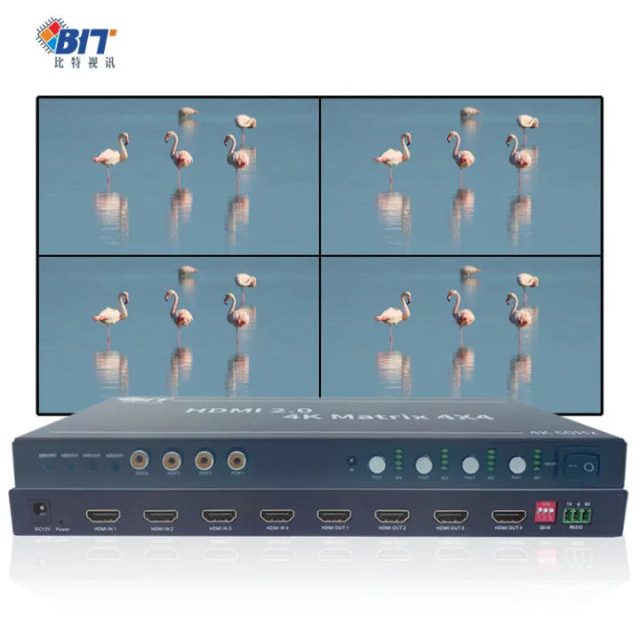 Bitvisus Professional Audio Video Lighting 4X4 4K Matrix Switch RS232 4 Input 4 Output Wall Controller for Broadcast TV Projects