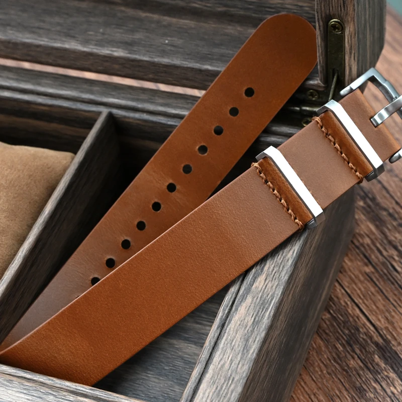 20mm 22mm Leather Retro Nato Needle Buckle Bracelet Brown Black Blue Red Comfortable Watchband Watch Replacement Accessories