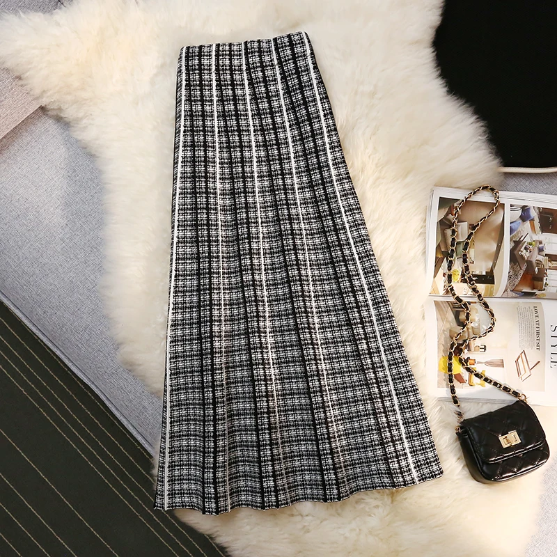 New 2025 Skirt Women Winter High Waisted A-line Retro Umbrella Knit Skirt Woman
