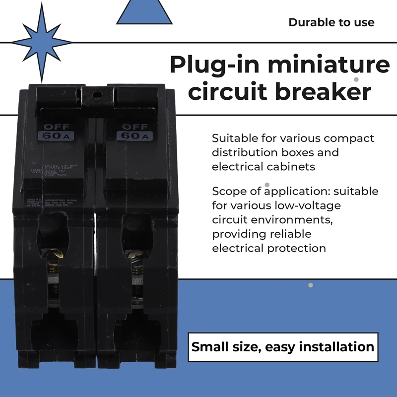 Electrical 60A 2 Pole HO Circuit Breaker,US Standard Miniature Black Circuit Breaker 120/240V US Plug