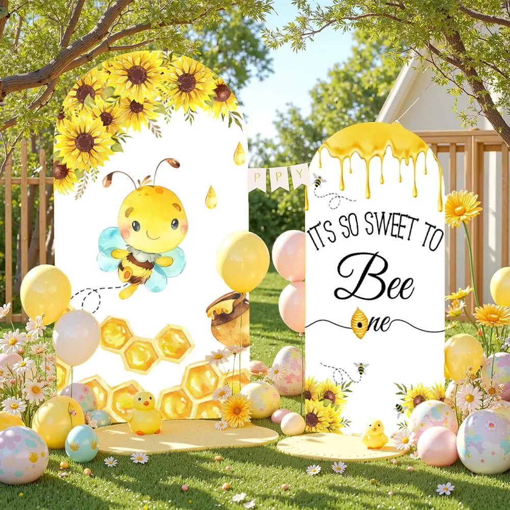 Sweet Honey Bee Baby Birthday Party Arch Backdrop Cover Sunflowers Baby Shower Kids Portrait Elastic Arch Photography Background