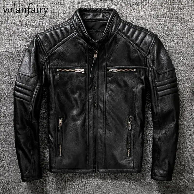 

Motorcycle Pure Top Layer Cowhide Genuine Leather Jacket Men Trendy Slim Natural Leather Jackets Male Biker Coats 6XL Chaquetas