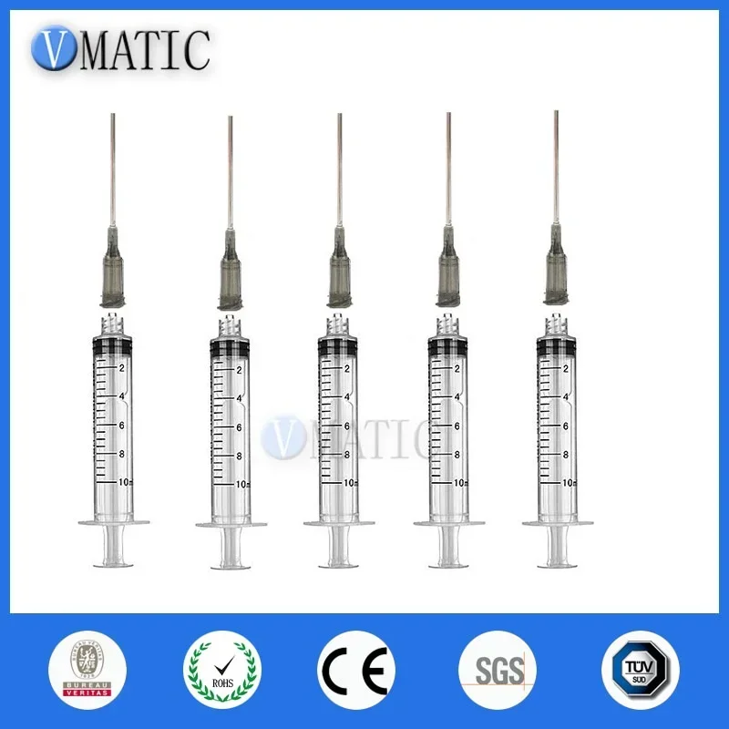 Free Shipping Non Sterilized 5Pcs Liquid Dispensing Luer Lock Plastic Syringe 10ml/cc + 16G 1 Inch Needle & Syringe Stopper