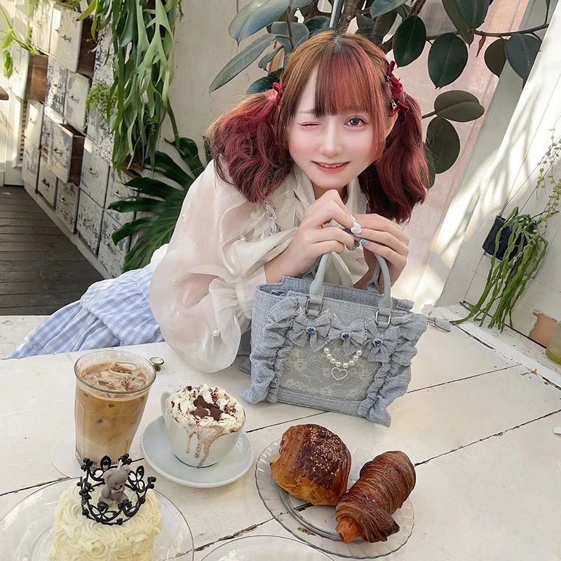 Japanese Ruffled Bow Bead Ita Bag College Style JK Girls Large Capacity Tote Bag Sweet Exquisite Transparent Window Handbag - view 5