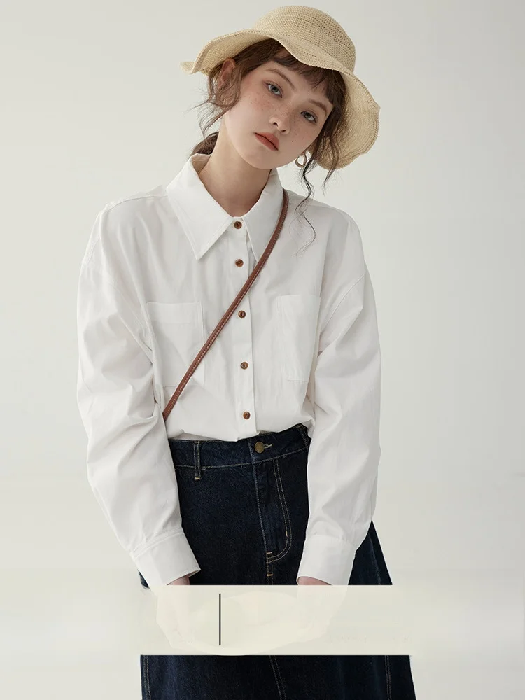 

AMUU North Island Retro Color Long Sve irt Повседневный облегающий женский топ с хлопковым воротником на пуговицах, весна 2023, весна