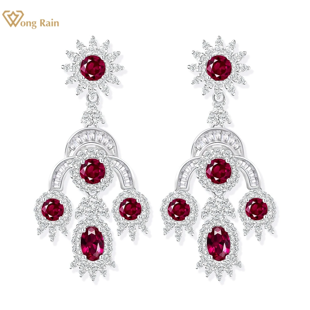 

Wong Rain Luxury 925 Sterling Silver 8*8MM Lab Ruby Sapphire Gemstone Dangle Earrings Fine Jewelry For Women Anniversary Gift