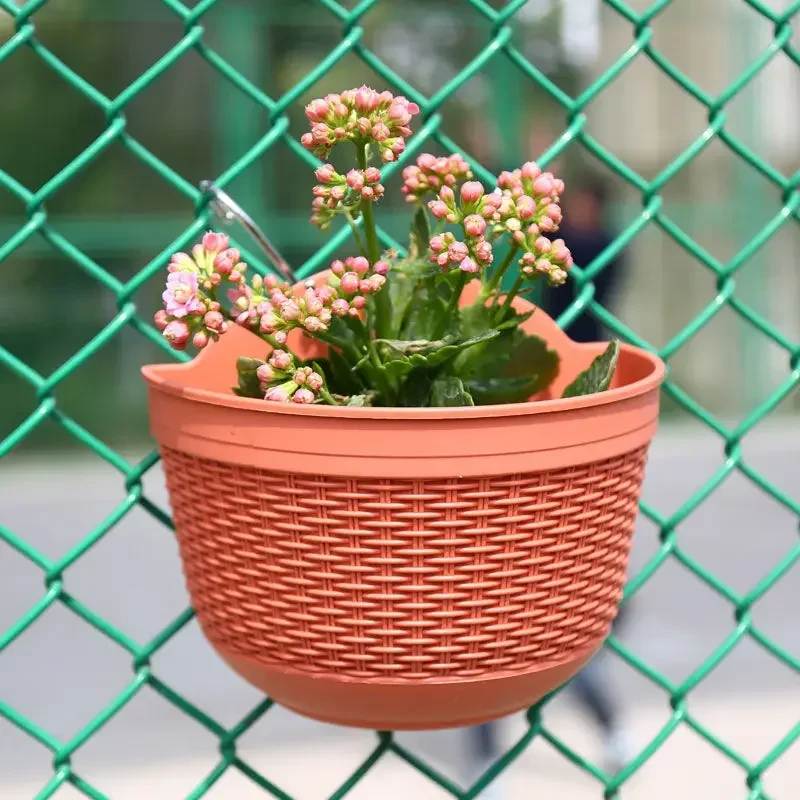 Imitation Rattan Weaving Creative Flower Planter Garden Pot Flowerpot Wall Hanging Plant Grow Basin Baskets Yard Balcony