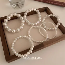 4MM-8MM French Retro Simple  White Pearl  Elastic  Bracelet Women's Hand Bracelets Birthday Party Gift Fashion Jewelry