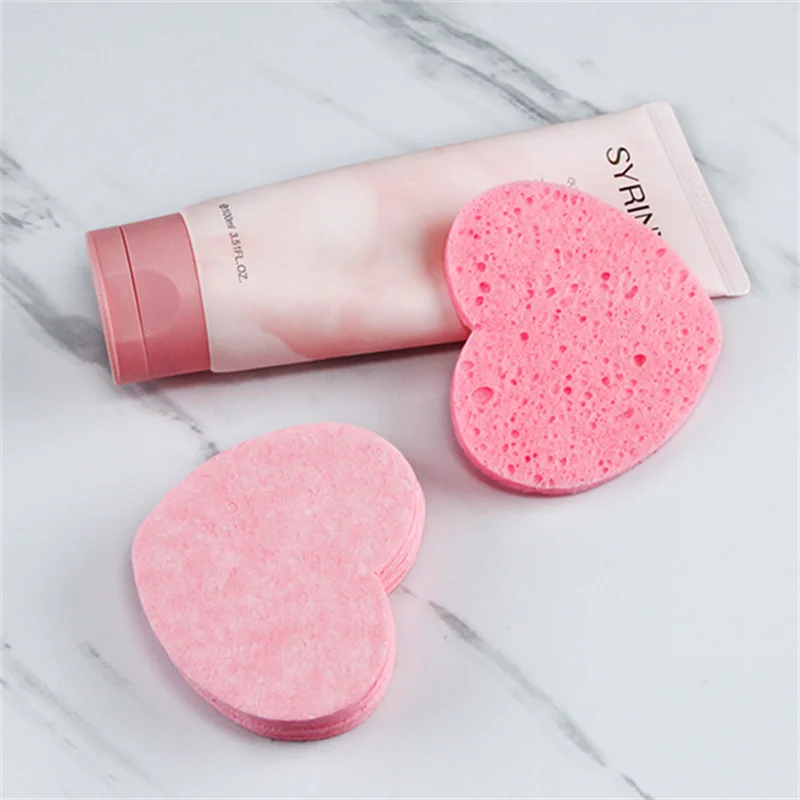 10/20/50PCS Roze Hartvorm Gezichtssponzen Pad Gecomprimeerd Natuurlijke Herbruikbare Gezichtsreiniging Pads Exfoliërende voor Reiniging
