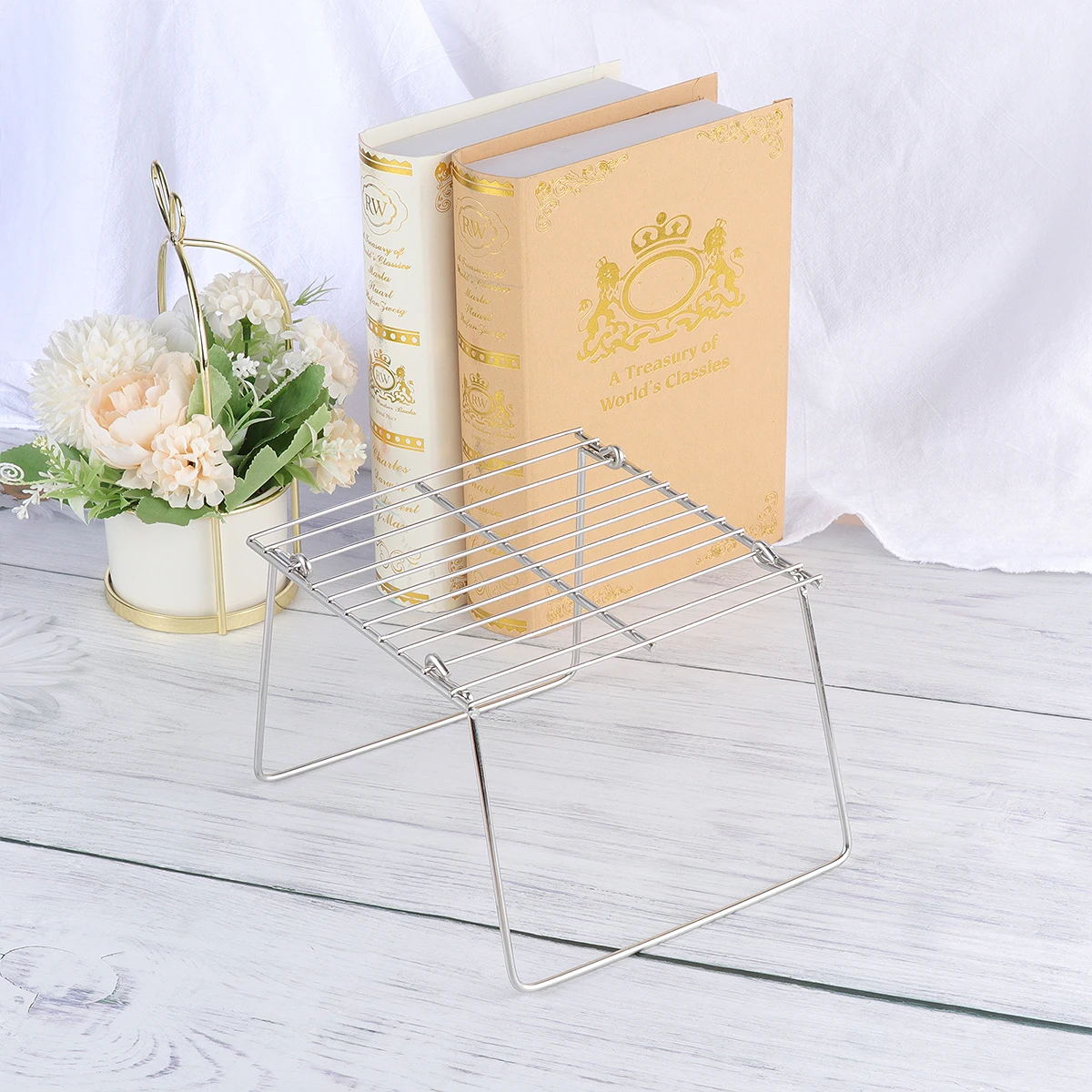 

Stainless Steel Bbq Rack Mini Foldable Compact Portable Outdoor Camping Fishing Large Capacity Durable For Park Barbecue