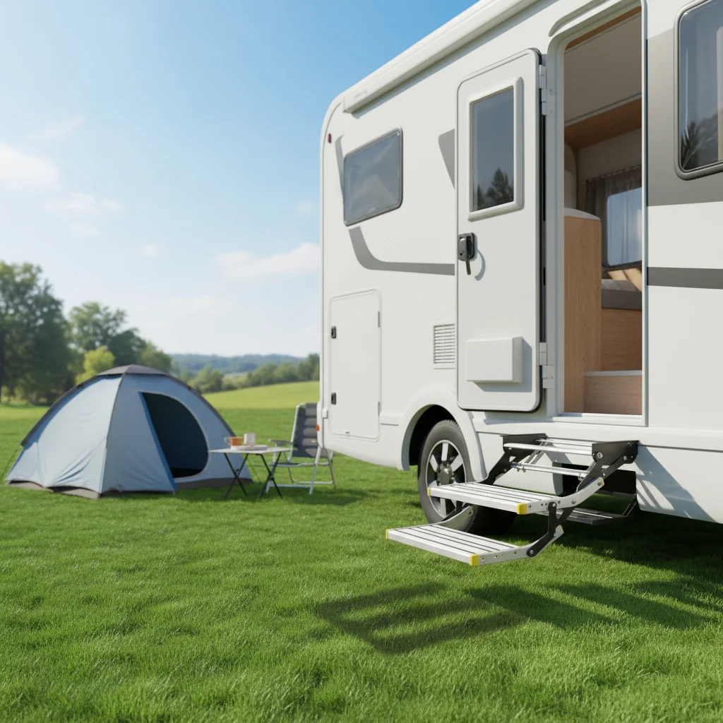 

12V RV Folding Steps with LED Light Aluminum Alloy Electric Double Ladders Anti-Slip Steps for RV Trailer Camper