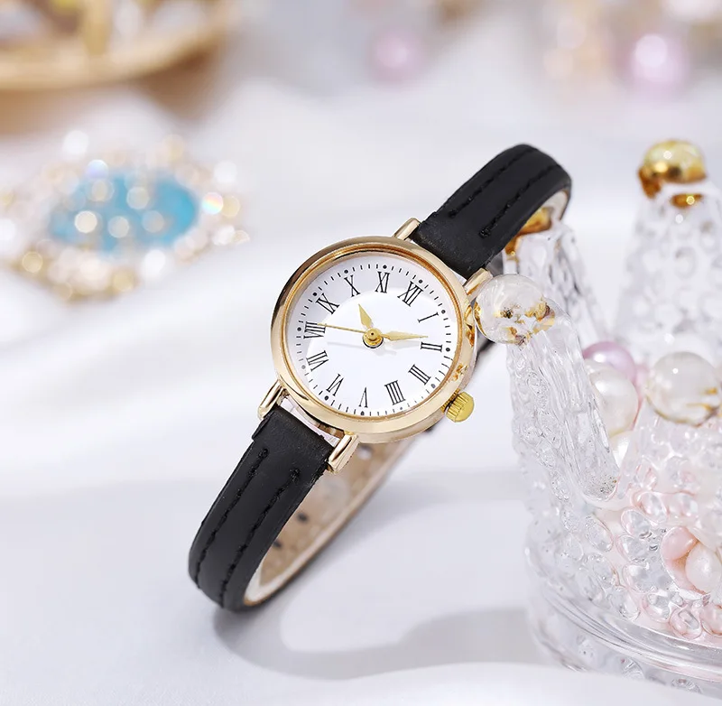 Jam tangan wanita tali tipis minimalis, jam tangan pelajar wanita, sabuk Quartz skala Roma