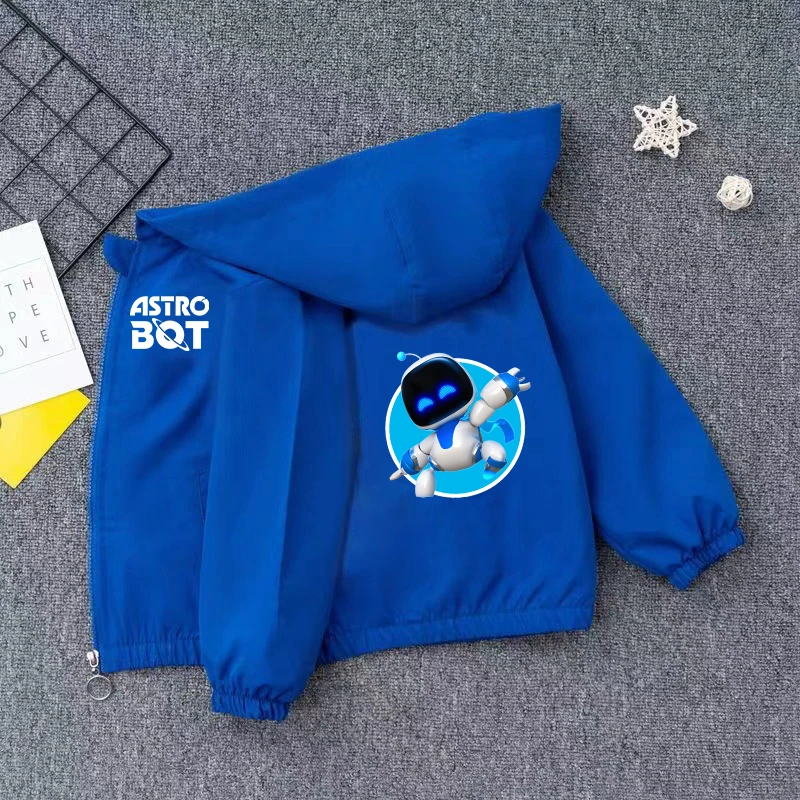 Astro Bot Hooded Windbreaker Clothing Outerwear Coat Waterproof Cartoon Jacket Kids Sweatshirt Children Zipper Long Sleeves Top