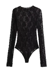 HH Women New Fashion Versatile Lace Jumpsuits Long Sleeves Hollow Out Slim Onesies Female Sexy Elegant Wild Women's Bodysuits