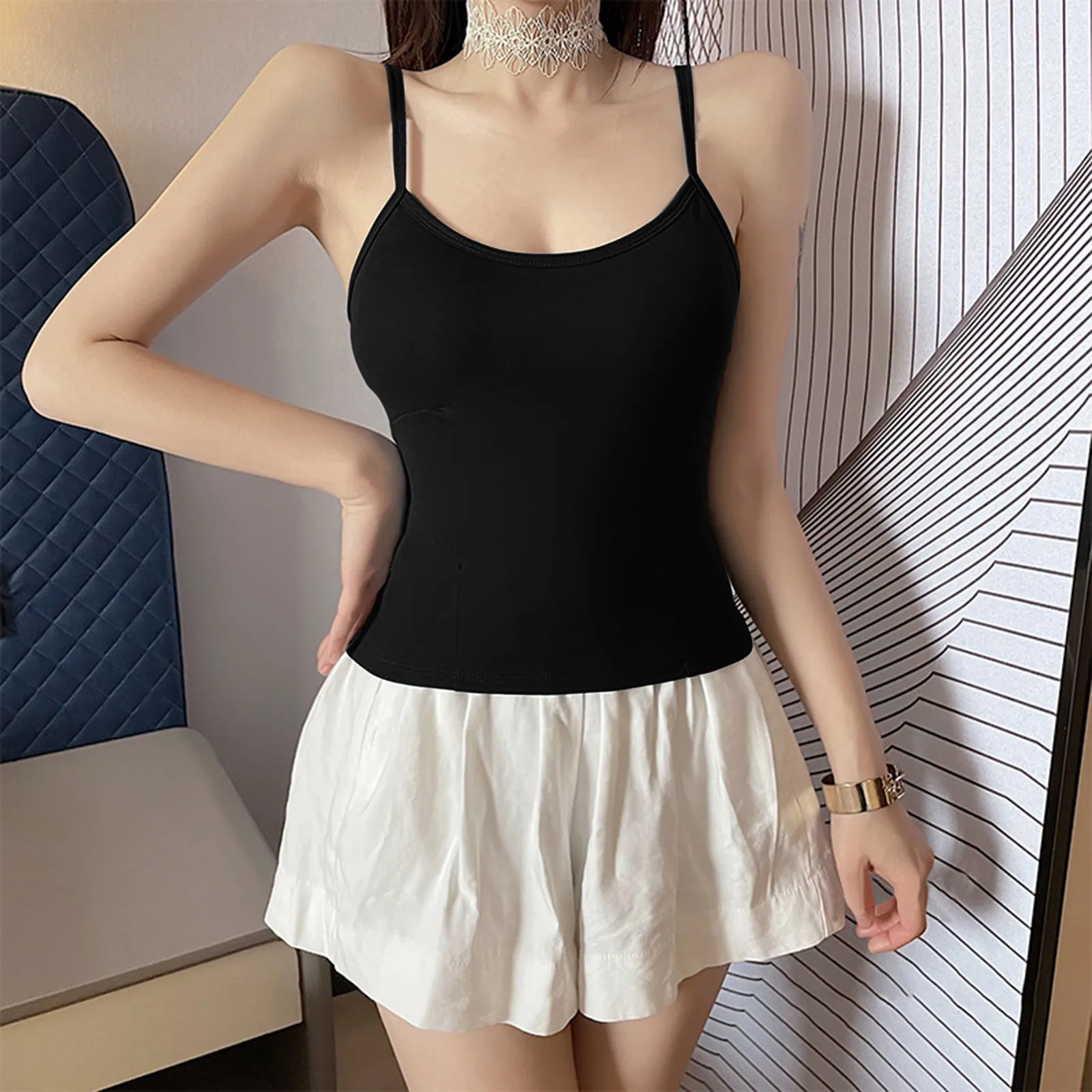 Summer Camis Women Solid Color Hollow Sleeveless Backless Vests Girls Crop Tops Seamless Camisole Unpadded Bustier Basic Tees