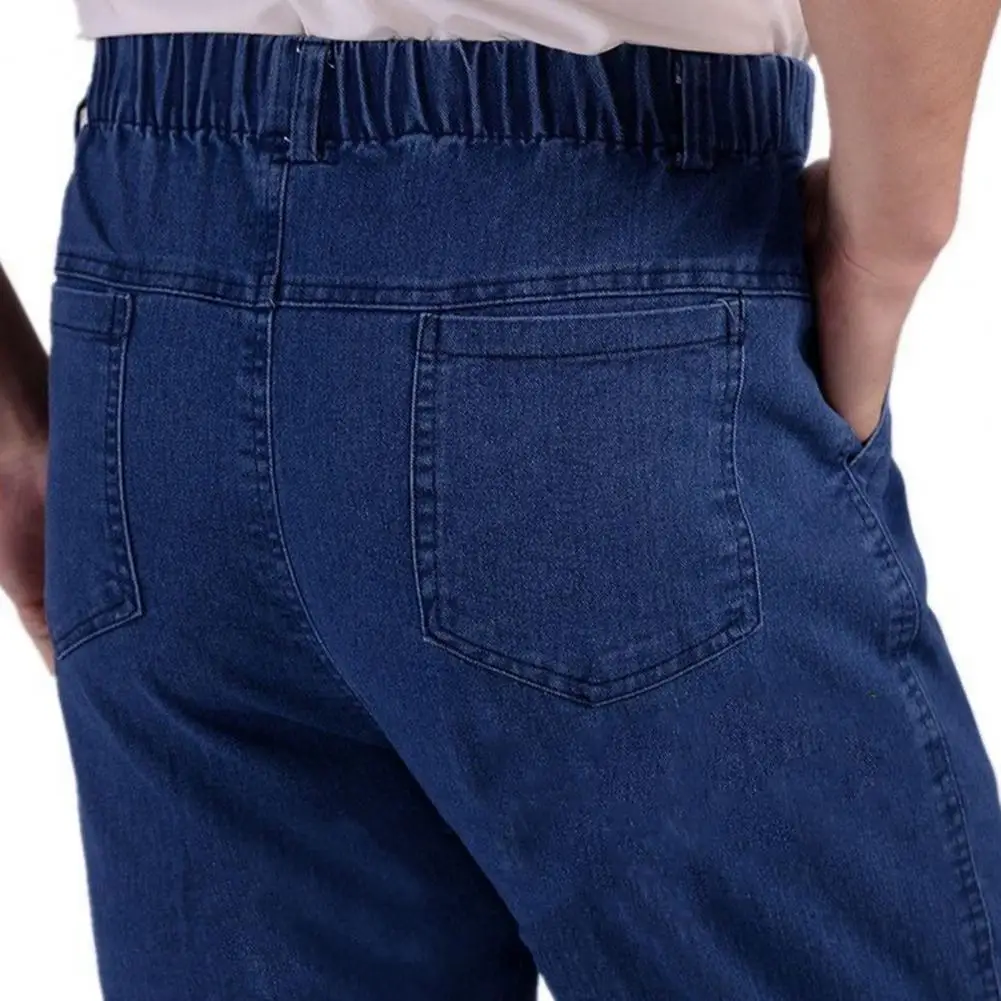 Comodi Jeans da uomo Jeans a vita elastica Slim Fit da padre di mezza età con tasche a vita alta Design alla caviglia per uomini Comfort