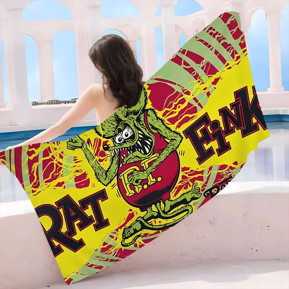 Anime R-Rat Fink Bath Towel Microfiber Soft Water Absorbing Breathable For Girl Kids Decorative Cartoon Beach Towel