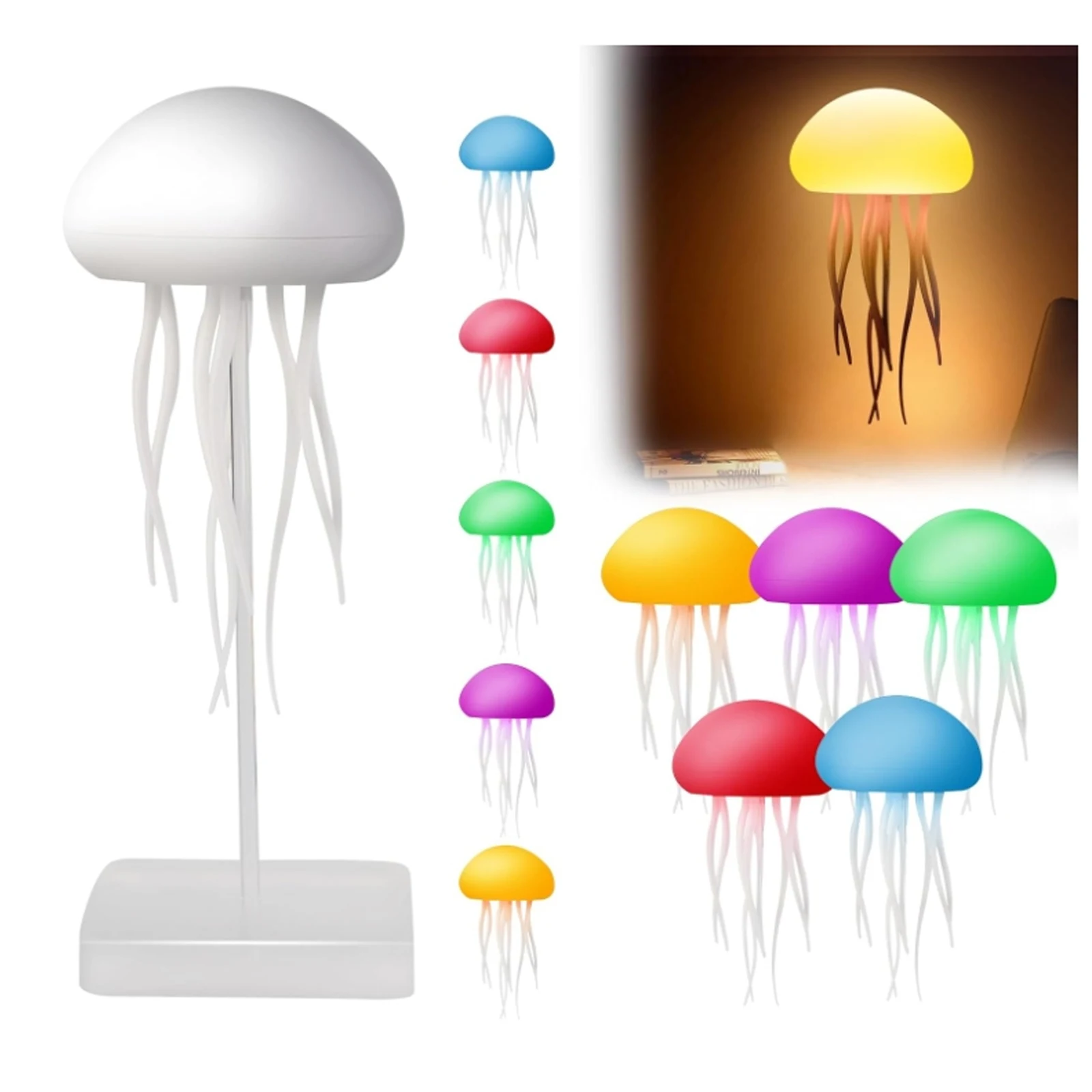 LED Gradient Jelly Fish Light with Base Cute Jellyfish Desk Lamp RGB Jellyfish Dancing Leg Light for Bedrooms Living Room