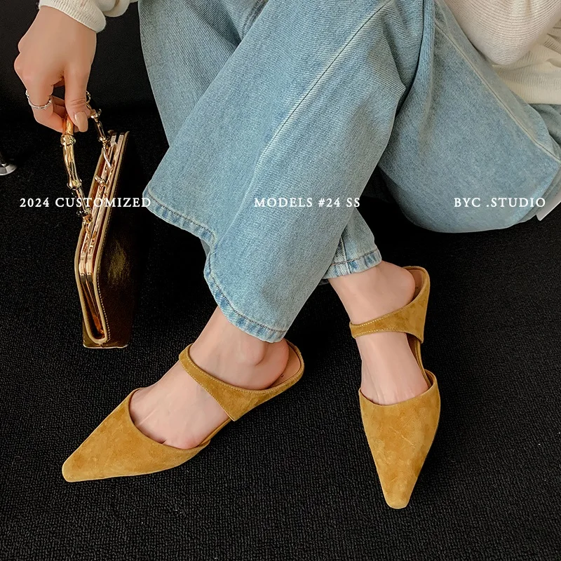 

Spring Simple Shoes Woman Basic Style Mules Girls Big Toe Mullers Casual Slippers Daily Wear Real Leather Sheepsuede Soft Flats