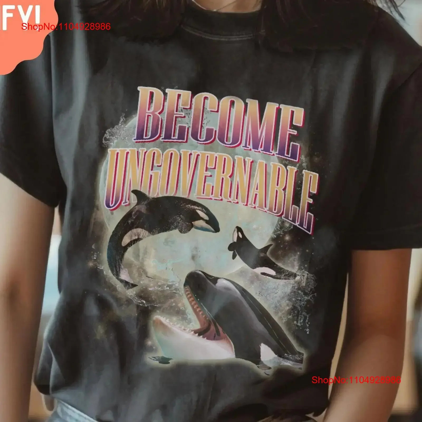 

Футболка Become Ungovernable Silly Three Orca Whale One Moon в стиле ретро, контрабандный рэп-мем, винтажная стираная удобная графика