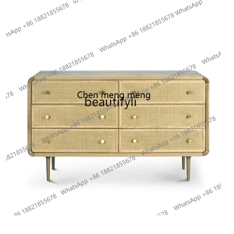 

182C Nordic Solid Wood TV Cabinet Simple Rattan Storage Cabinet American Bedroom Guesthouse Decoration Entrance Cabinet