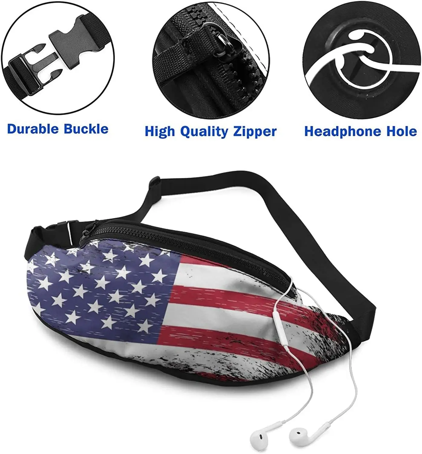 American Flag Casual Fanny Waist Pack for Men Women Adjustable Belt Waist Bag for Traveling Hiking Cycling Running Festival