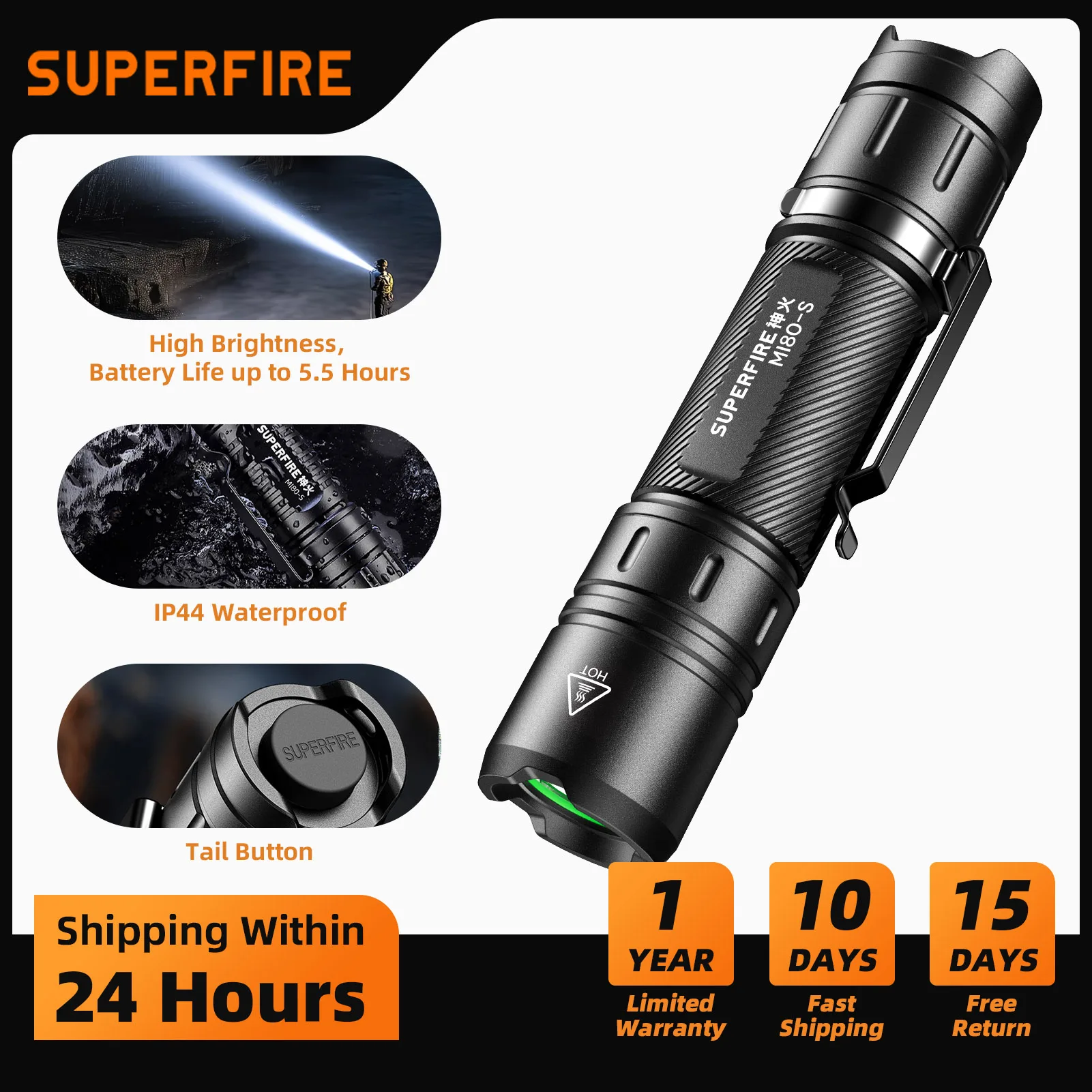 

SUPERFIRE MI80-S EDC Powerful Led Flashlight 18650 Battery 1100LM Torch Portable Camping Fishing Lantern Tactical flashlight