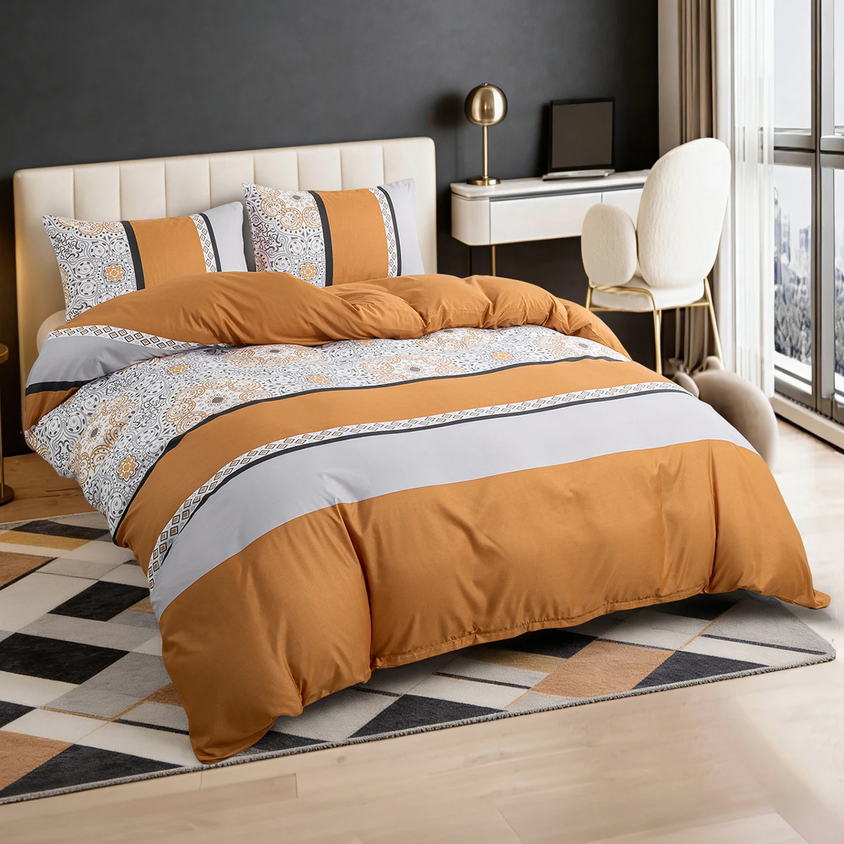 3pcs Chic Patchwork Design Pattern Print Duvet Cover Set, Soft Skin-Friendly Bedding Set Includes 1 Duvet Cover And 2 Pillowcase