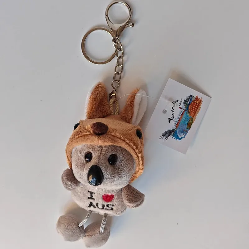 

Kangaroo Koala Pendant Dress Hat Bag Decoration Plush Toy Cartoon Animal Key Ring Chain Boy Girl Friend Australia Travel Gift