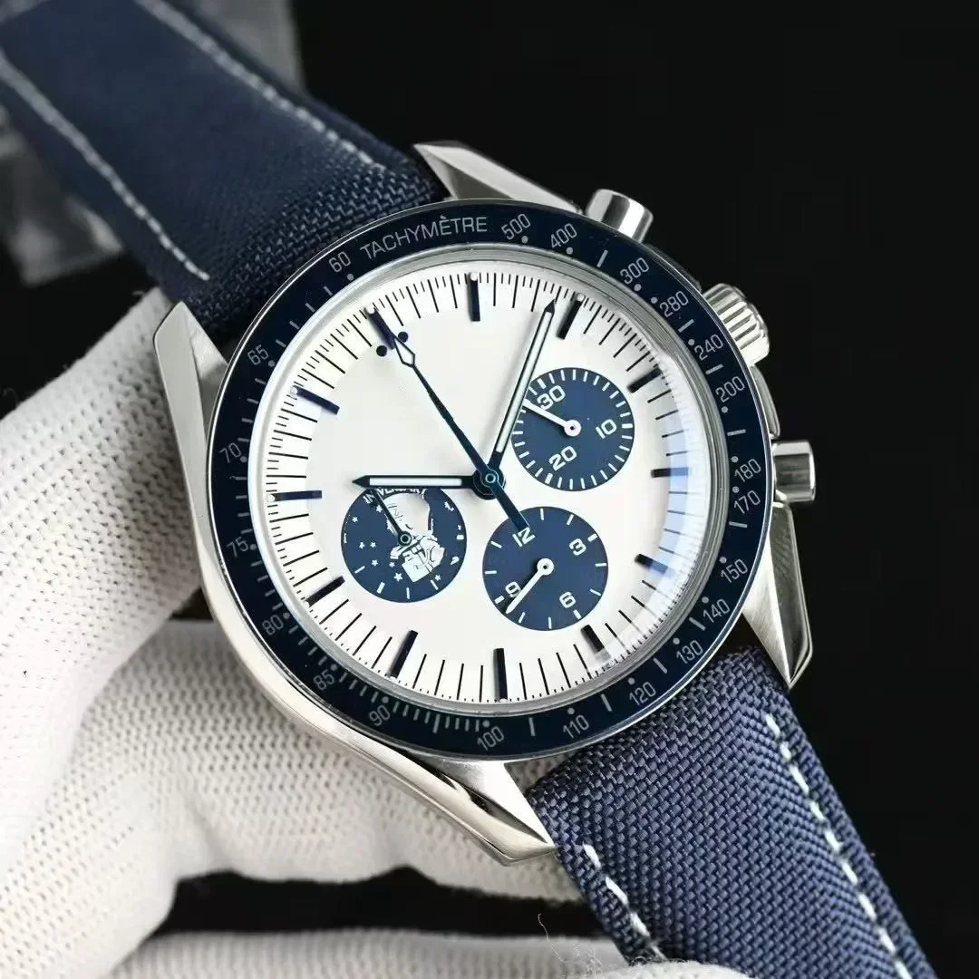 Image of Hochwertige Luxus Automatik-Herrenuhr aus Edelstahl mit Mondphasenanzeige, Leder-Keramik Freizeit-Armbanduhr im Schlichten Design