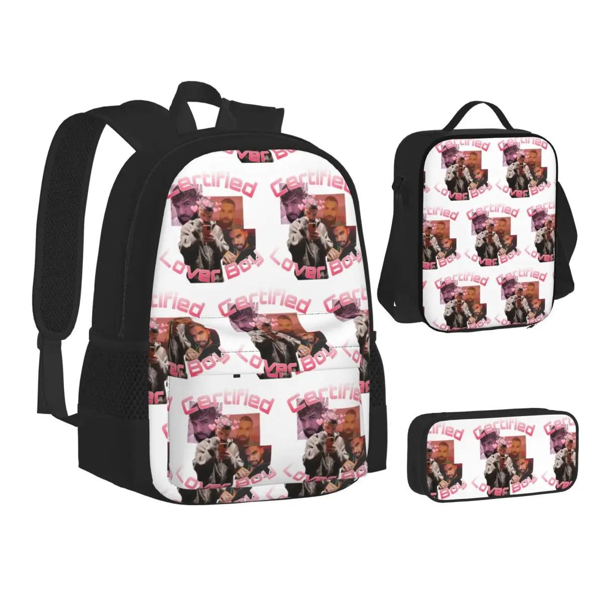 Certified Lover Boy BBL Drake Backpacks Students Bookbag School Bags Children Rucksack Lunch Bag Pen Bag Three-Piece Set