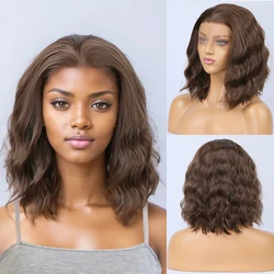 RONGDUOYI Brown Wave Short Bob Wig Synthetic Lace Front Wigs For Women Girls Natural Wave Hair Blue Pink Wigs Daily Wear Cosplay