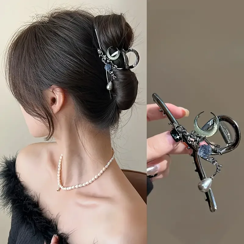 

Elegant fake pearl flower crescent decoration hair clip, large non slip hair clip, suitable for women's daily use, holiday gift
