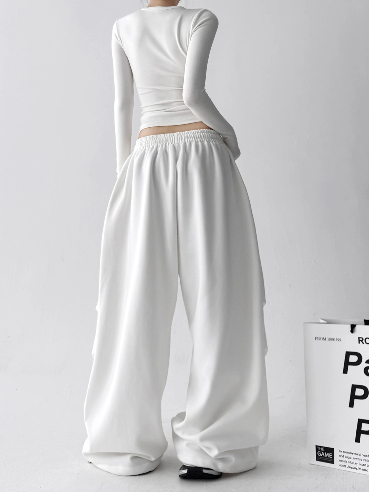 Witte hoge taille danssportbroek dames casual losse legging broek elastische taille wijde broek lente herfst nieuwe collectie