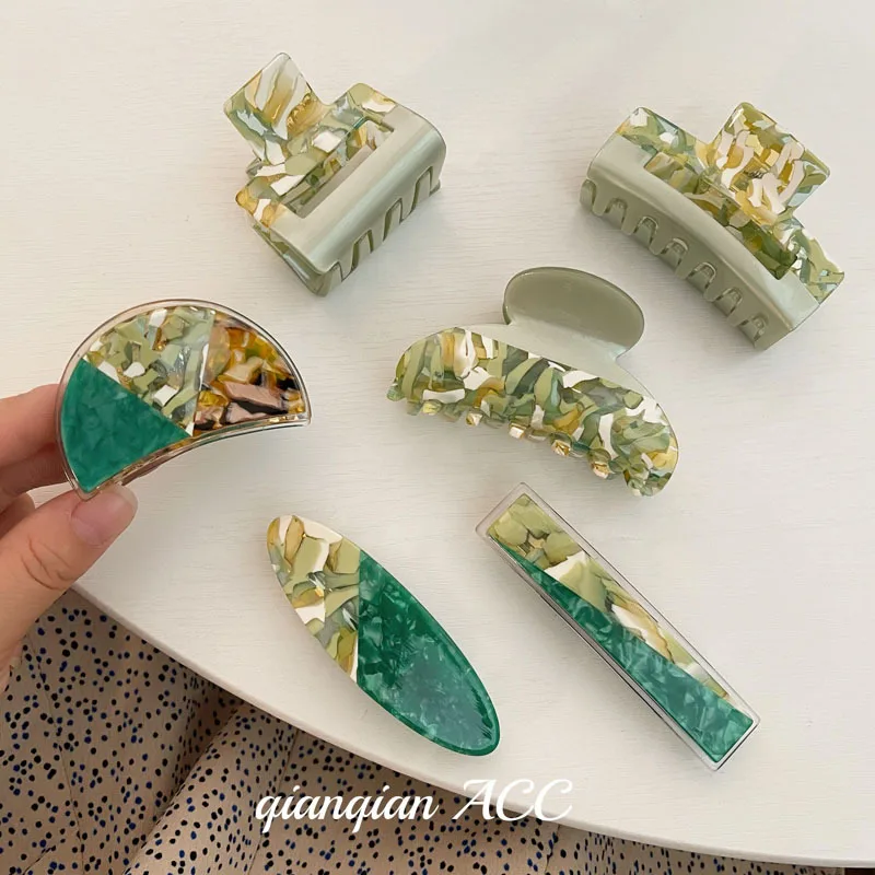 Olive Green Chic Hair Accessories Hairgrips Headdress New Blue Green Bohemian Spring Summer Acrylic Hair Clips Shark Barrette