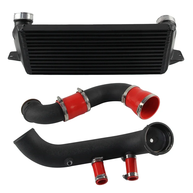 Aluminum Super Charge Boost Hose Pipe Kit + Bar & Plate Intercooler For BMW N54 E8X E9X 1-series 135i 335i 06-13 Black/Red