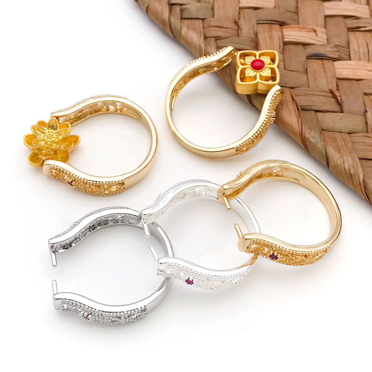 5pcs 18K Real Gold Plated Brass Adjustable Blank Ring Setings, With Zircon, for DIY Jewelry Making Accessories image 4