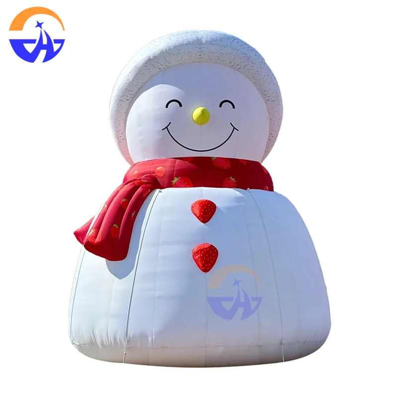 نموذج رجل الثلج الكرتوني القابل للنفخ مع قبعة حمراء ووشاح عيد الميلاد والشتاء في الهواء الطلق ديكورات للباحة
