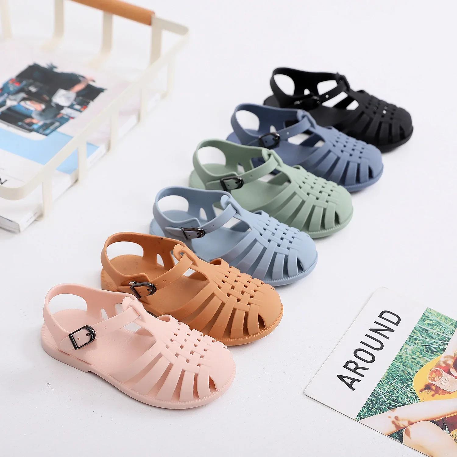 Children\'s Baotou Sandals Summer Boys and Girls Soft Bottom Hollow Hole Shoes Flat Bottom Jelly Shoes Baby Toddler Shoes