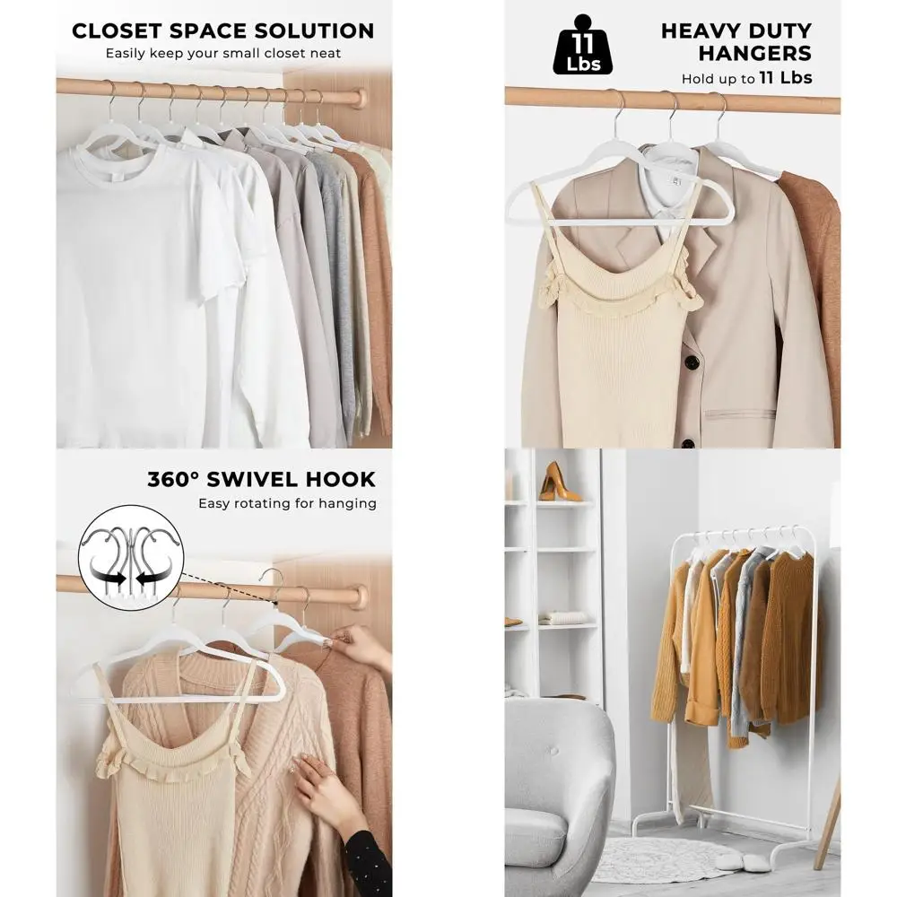 

Компактные прочные пластиковые вешалки для одежды с хромированным поворотным крючком, цвет слоновой кости