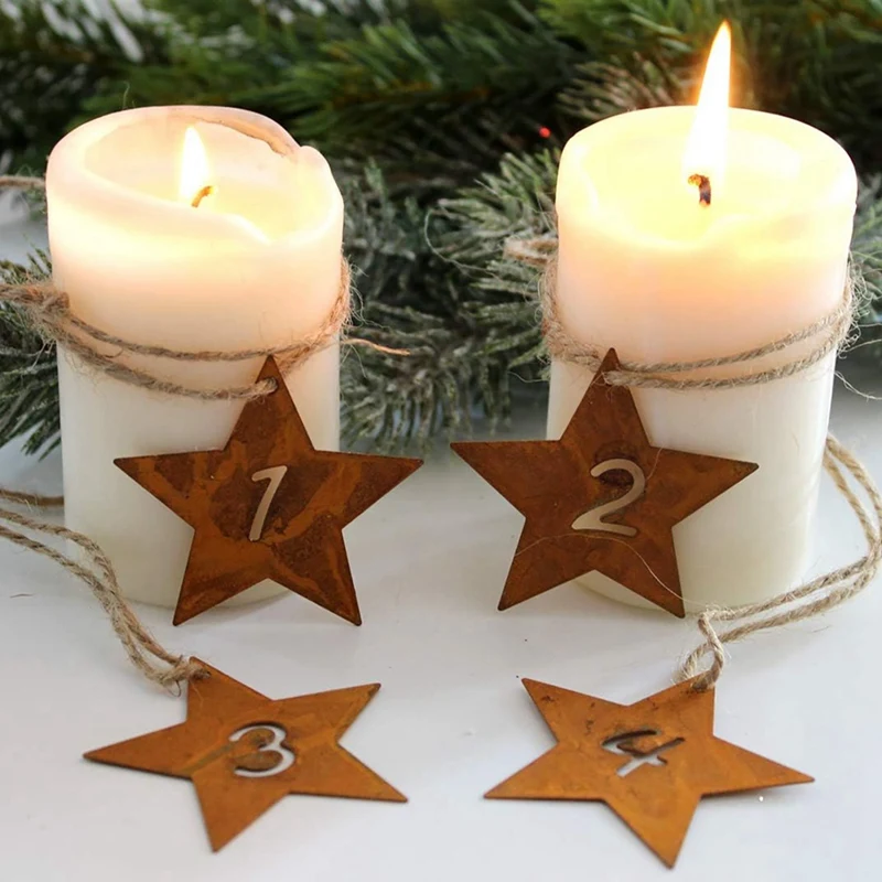 4PCS Christmas Rust Number Decorative Advent Wreath, Distressed Metal, Christmas