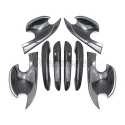 8PCs Car Door Handle + Bowl Cover Molding Trim For Mazda 3 BP 2019 2020 2021 2022 Carbon Fiber Look With Smart Key Hole