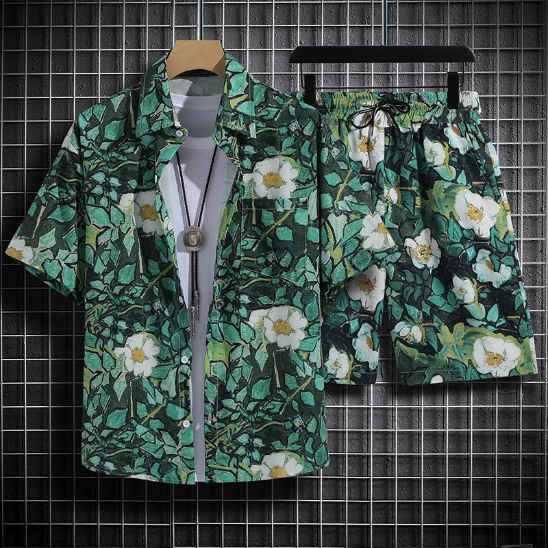 Short Sleeve Floral Shirt Beach Suit Suit Men\'s Seaside Travel Clothes Hawei Style Thai Travel Couple Casual Tops