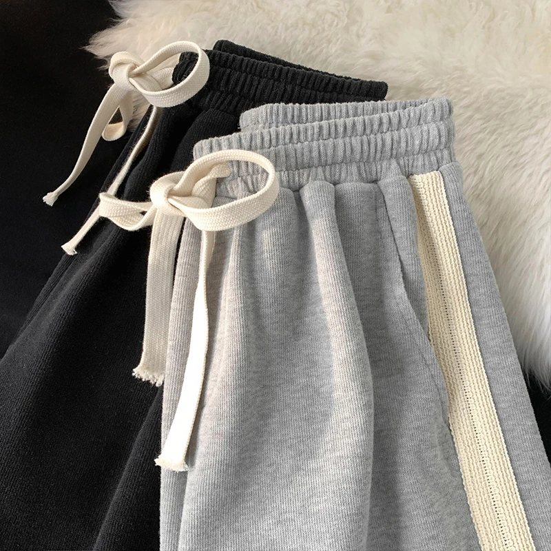 Casual pants women's summer 2023 thin new solid color high waist wide leg shorts sports pants