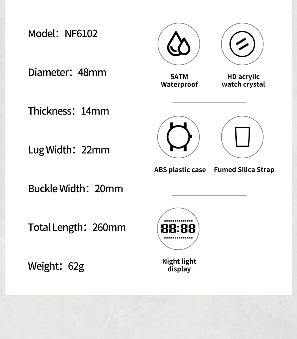 NAVIFORCE NF6102 nuevos relojes multifuncionales para hombres, pulsera deportiva de silicona con fase de Gas, pantalla Digital, electrónica para niños