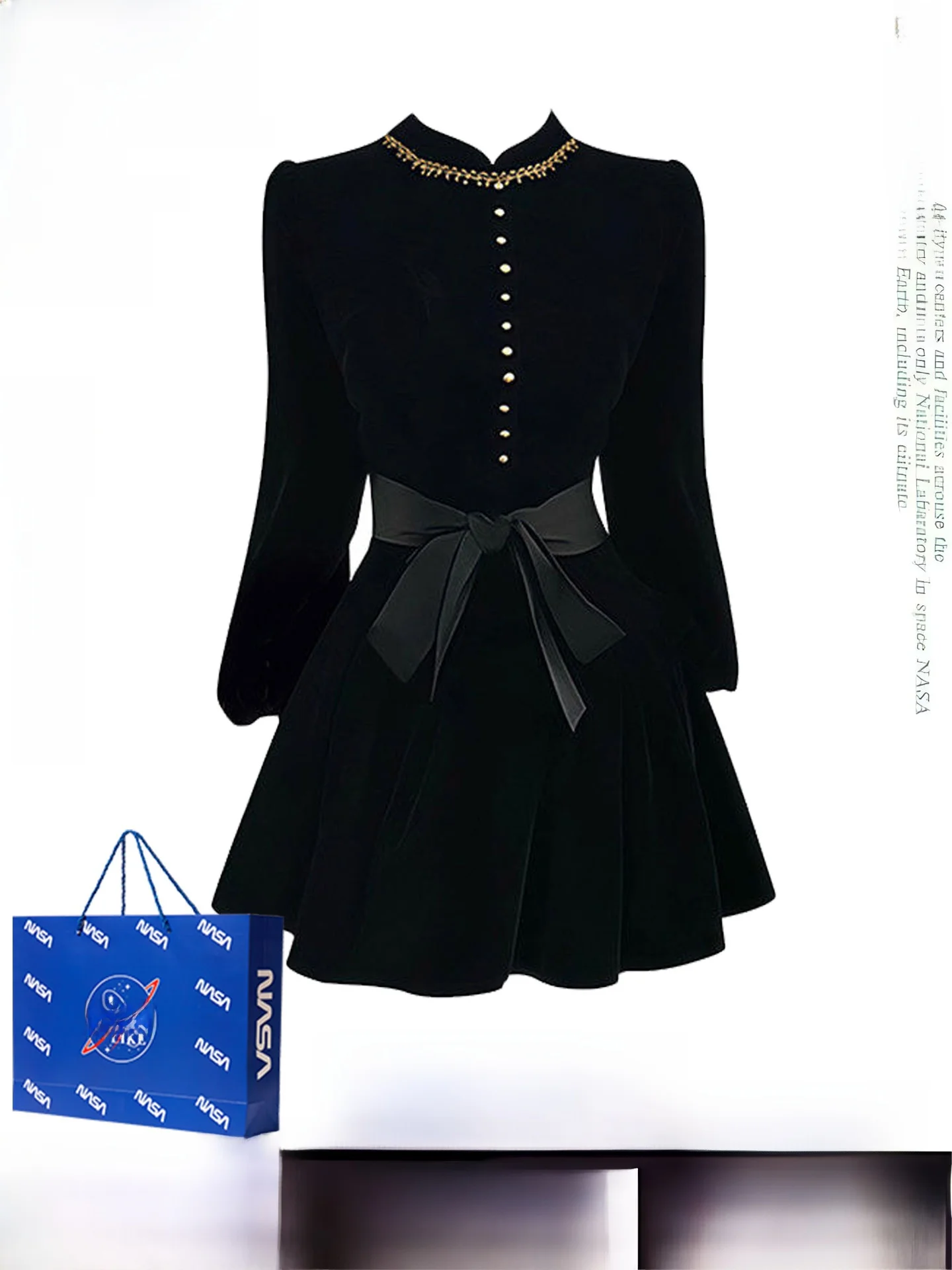 

Hebe Sle Bla Velvet Long Sve Dr Women's Spring Waist Cinching A-Line ort Dr Vintage Feel Ci Commute Wear