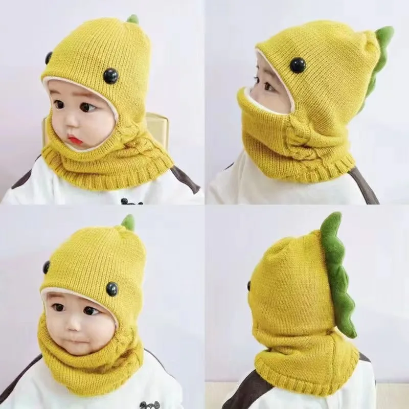 Winter Baby Hat Warm Thick Plus Velvet Knit Kids Beanie for Baby Girl Boy Cartoon Hat Scarf All In One Double Lining Cap Gorras